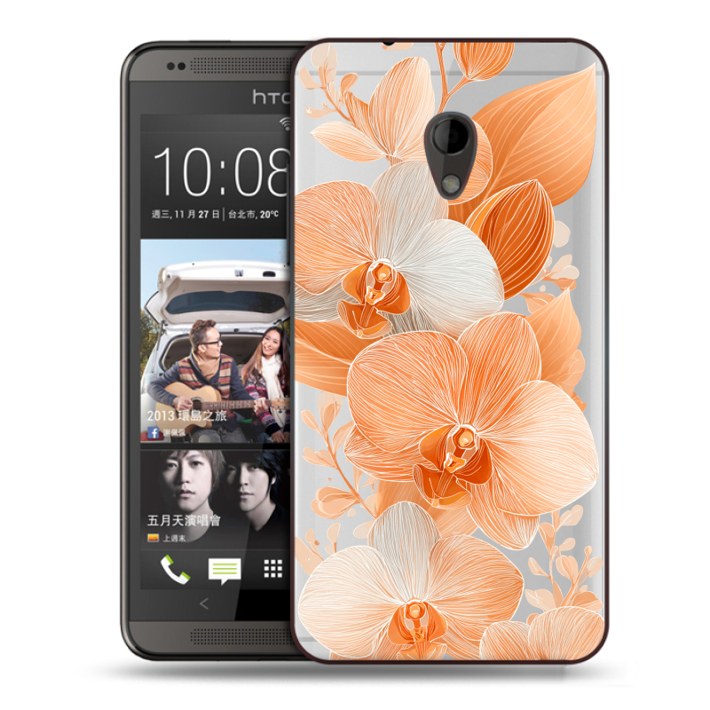 Пластиковый чехол на HTC Desire 700 с принтом Бежевые цветы Пластиковый чехол на HTC Desire 700 с принтом Бежевые цветы