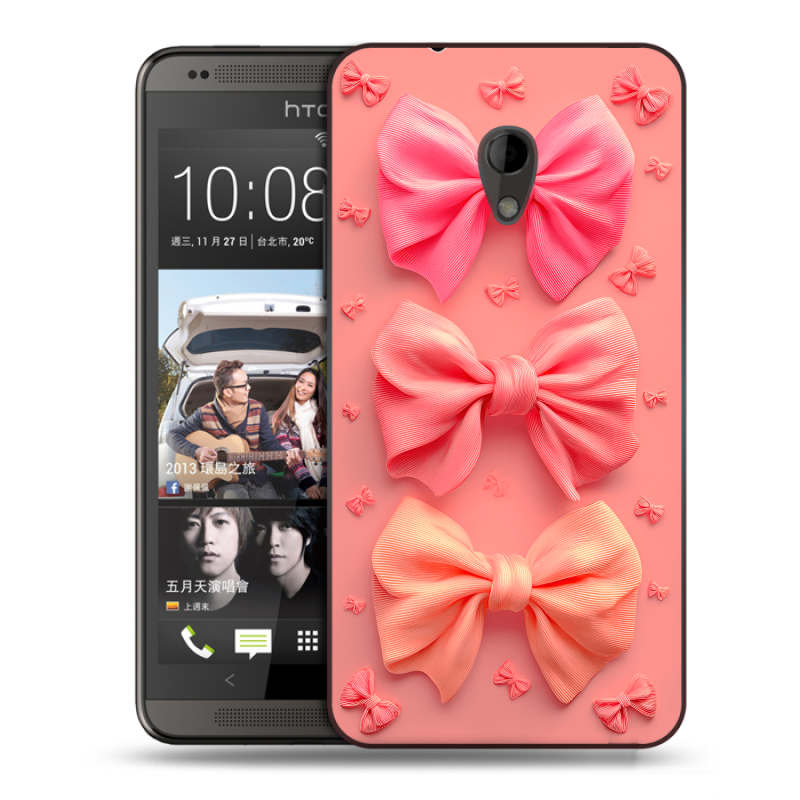 Пластиковый чехол на HTC Desire 700 с принтом Розовые бантики Пластиковый чехол на HTC Desire 700 с принтом Розовые бантики