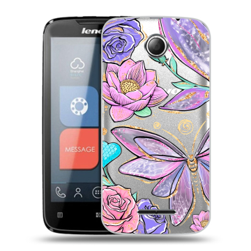 Пластиковый чехол на Lenovo A390 с принтом Бабочки и цветы