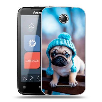 Пластиковый чехол на Lenovo A390 с принтом Мопс в шапке