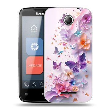 Пластиковый чехол на Lenovo A390 с принтом цветы бабочки