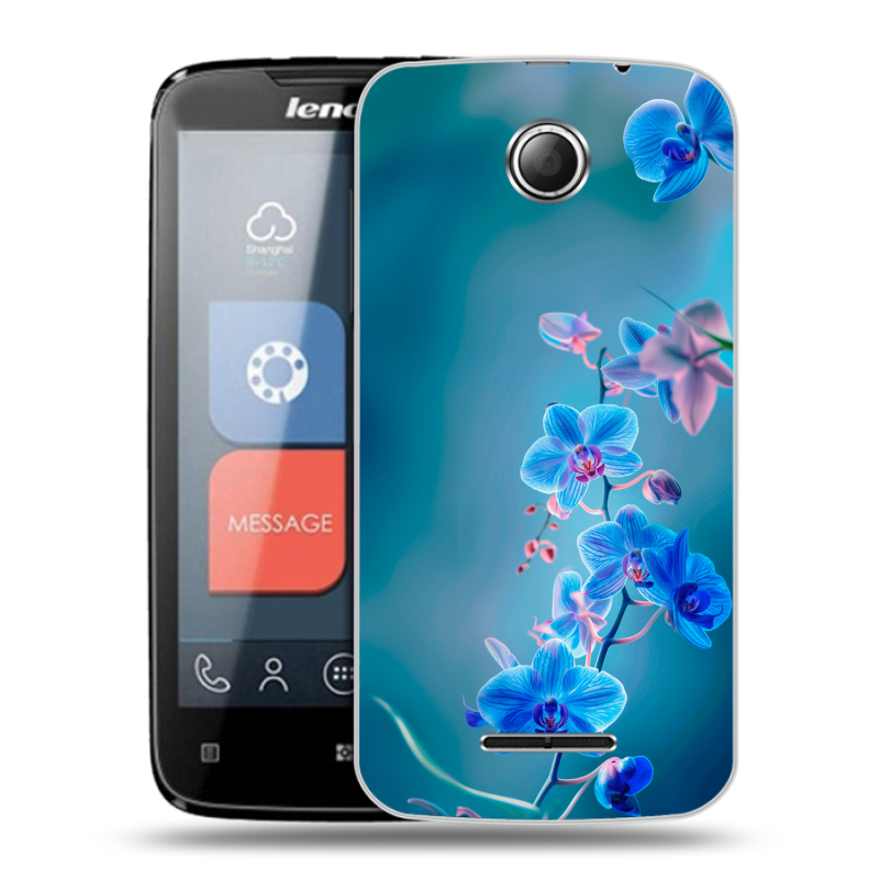 Пластиковый чехол на Lenovo A390 с принтом Голубые цветы Пластиковый чехол на Lenovo A390 с принтом Голубые цветы