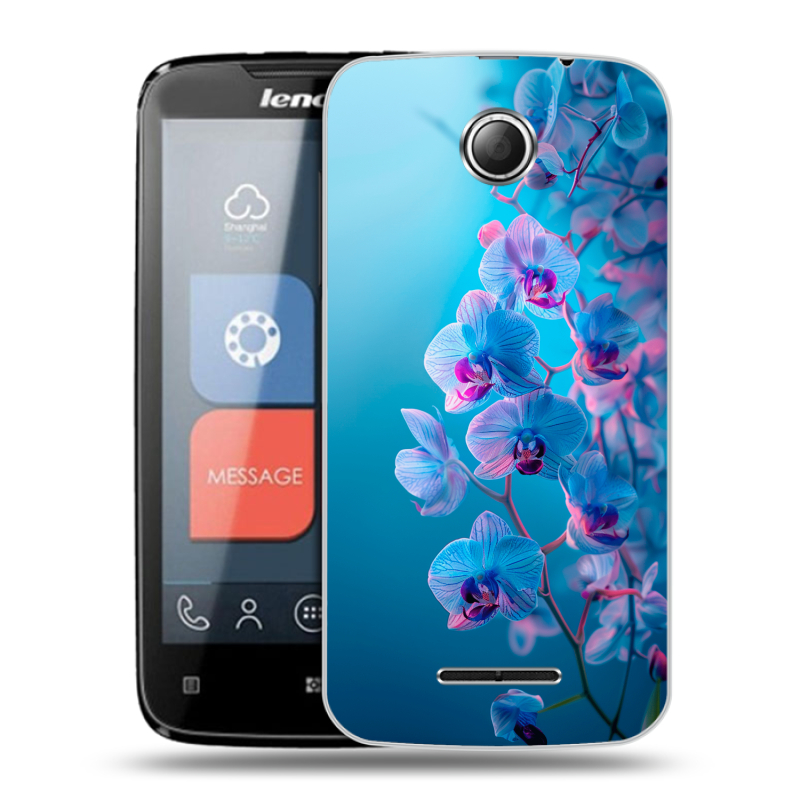Пластиковый чехол на Lenovo A390 с принтом голубые орхидеи Пластиковый чехол на Lenovo A390 с принтом голубые орхидеи