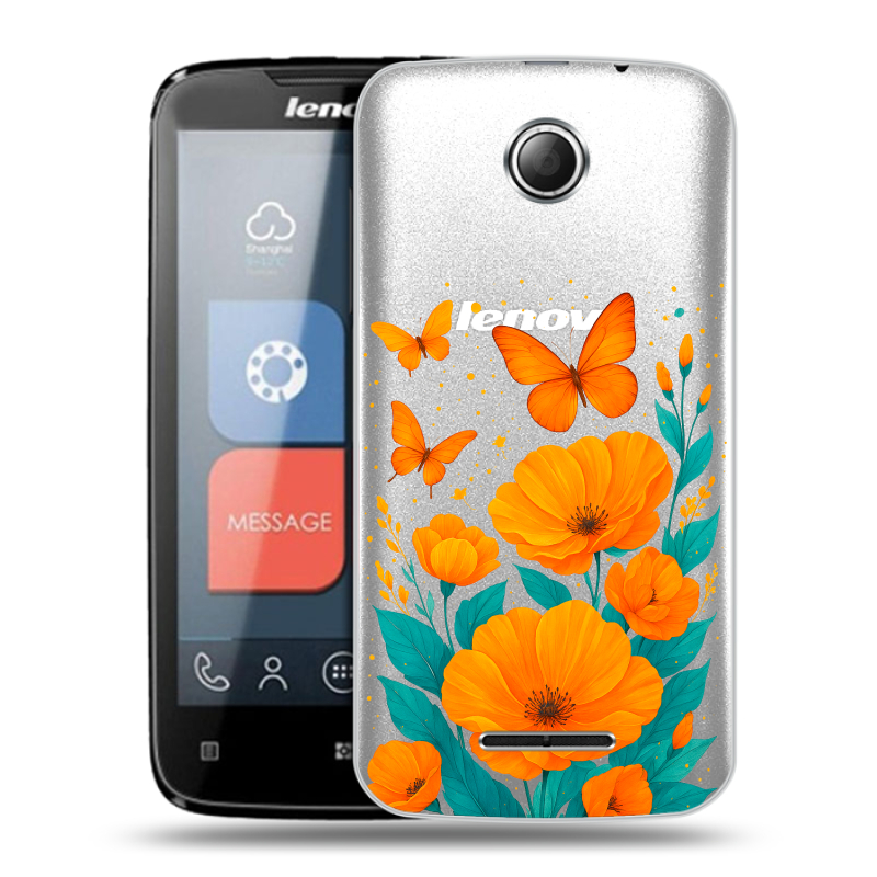 Пластиковый чехол на Lenovo A390 с принтом цветы бабочки Пластиковый чехол на Lenovo A390 с принтом цветы бабочки