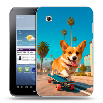 Силиконовый чехол на Samsung Galaxy Tab 2 7.0 с принтом Корги на скейте