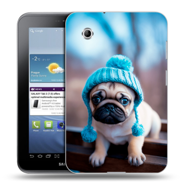 Силиконовый чехол на Samsung Galaxy Tab 2 7.0 с принтом Мопс в шапке