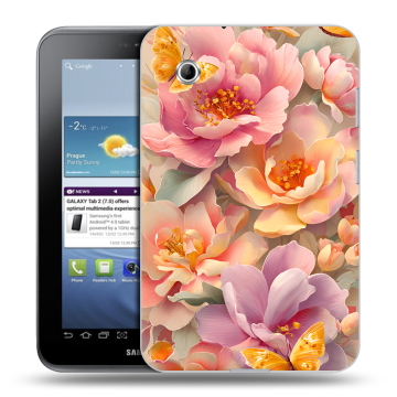Силиконовый чехол на Samsung Galaxy Tab 2 7.0 с принтом Цветы и бабочки
