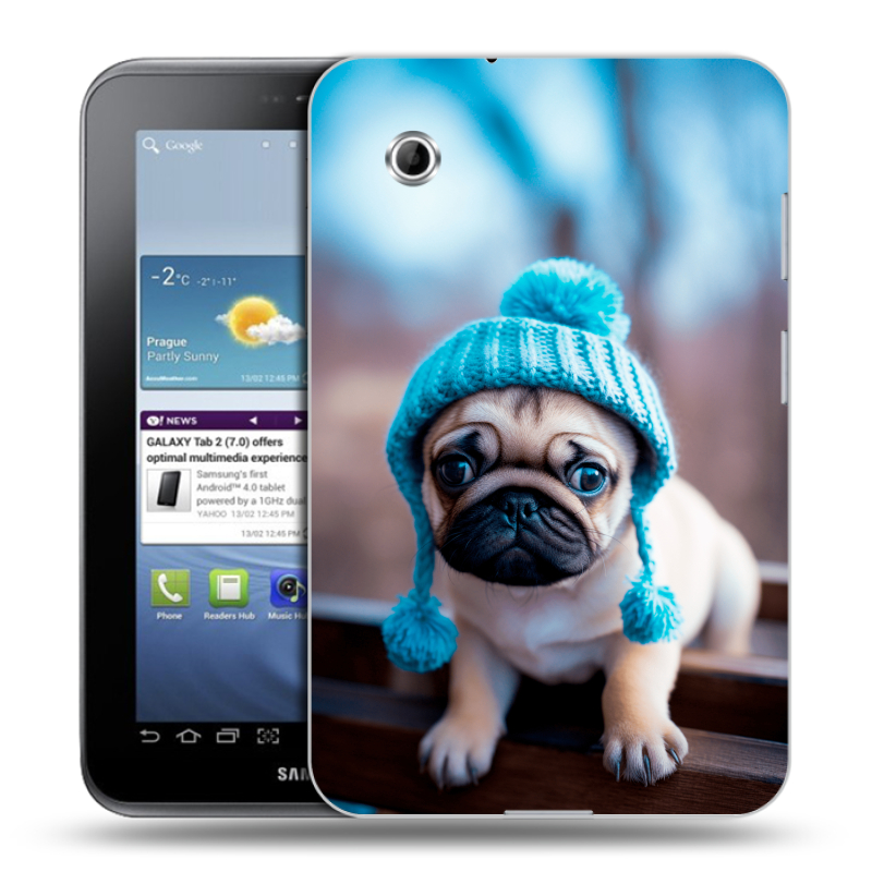 Силиконовый чехол на Samsung Galaxy Tab 2 7.0 с принтом Мопс в шапке Силиконовый чехол на Samsung Galaxy Tab 2 7.0 с принтом Мопс в шапке