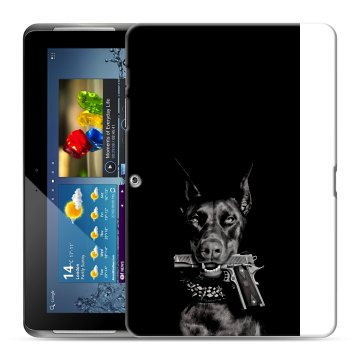 Силиконовый чехол на Samsung Galaxy Tab 2 10.1 с принтом Доберман и пистолет Силиконовый чехол на Samsung Galaxy Tab 2 10.1 с принтом Доберман и пистолет