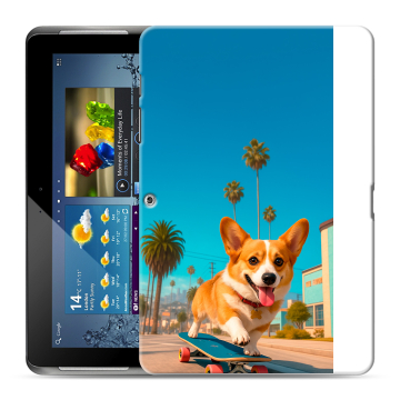 Силиконовый чехол на Samsung Galaxy Tab 2 10.1 с принтом Корги на скейте