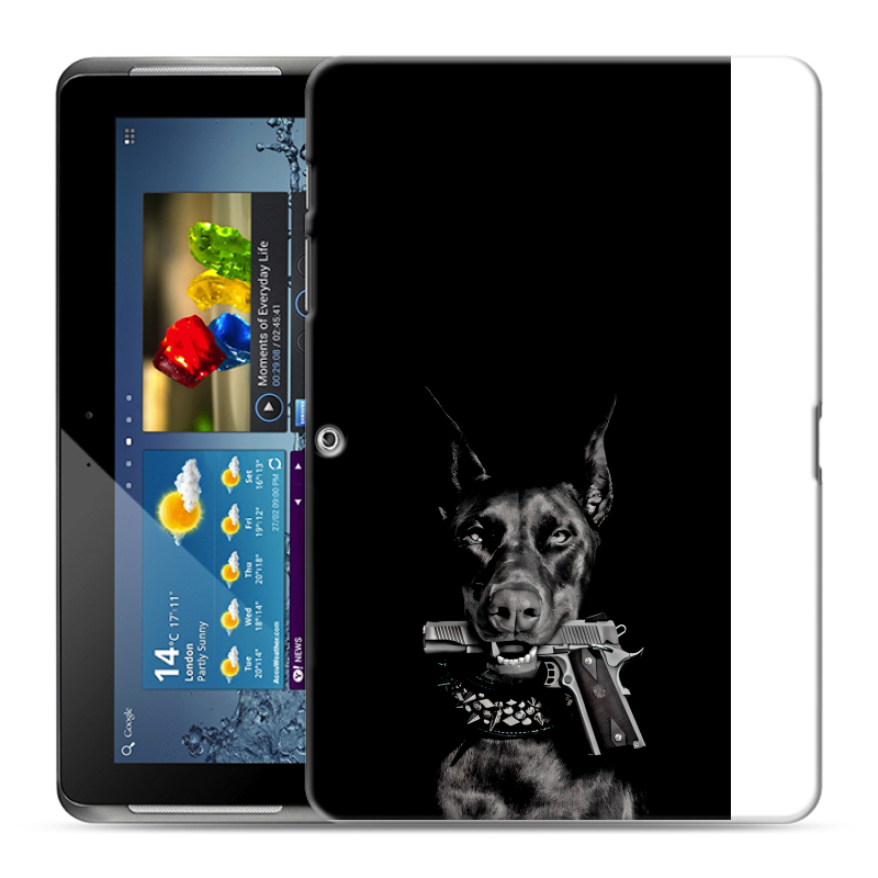 Силиконовый чехол на Samsung Galaxy Tab 2 10.1 с принтом Доберман и пистолет Силиконовый чехол на Samsung Galaxy Tab 2 10.1 с принтом Доберман и пистолет