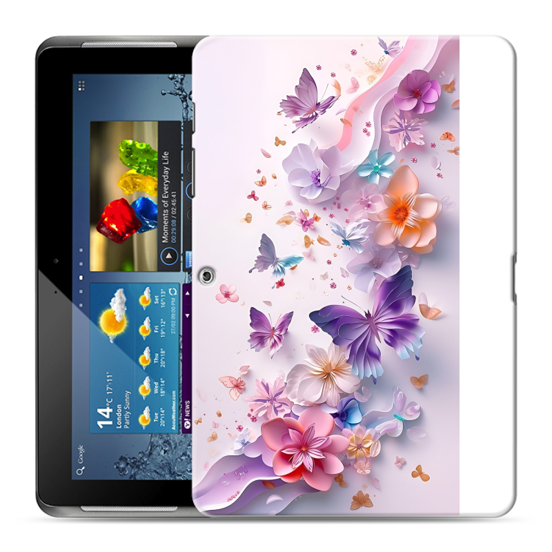 Силиконовый чехол на Samsung Galaxy Tab 2 10.1 с принтом цветы бабочки Силиконовый чехол на Samsung Galaxy Tab 2 10.1 с принтом цветы бабочки