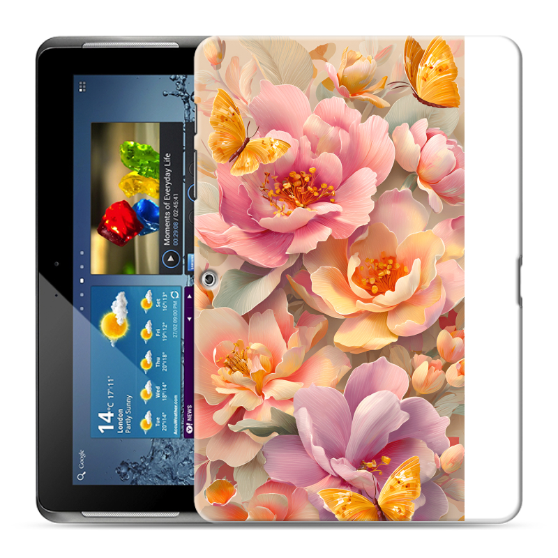 Силиконовый чехол на Samsung Galaxy Tab 2 10.1 с принтом Цветы и бабочки Силиконовый чехол на Samsung Galaxy Tab 2 10.1 с принтом Цветы и бабочки