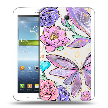 Силиконовый чехол на Samsung Galaxy Tab 3 7.0 с принтом Бабочки и цветы Силиконовый чехол на Samsung Galaxy Tab 3 7.0 с принтом Бабочки и цветы