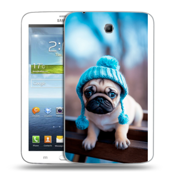 Силиконовый чехол на Samsung Galaxy Tab 3 7.0 с принтом Мопс в шапке Силиконовый чехол на Samsung Galaxy Tab 3 7.0 с принтом Мопс в шапке