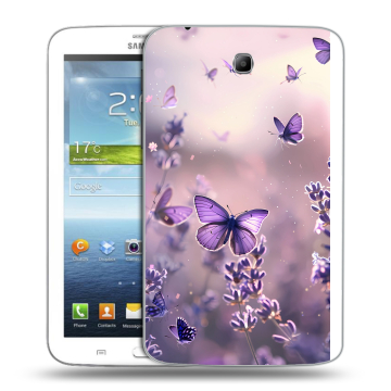 Силиконовый чехол на Samsung Galaxy Tab 3 7.0 с принтом бабочки и лаванда