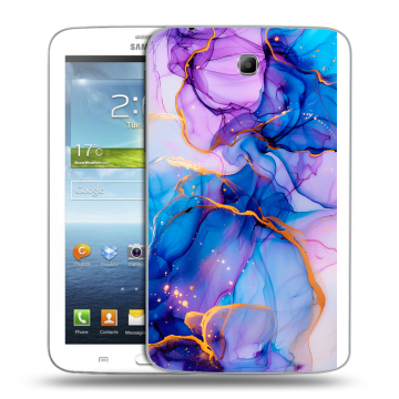 Силиконовый чехол на Samsung Galaxy Tab 3 7.0 с принтом синий мрамор