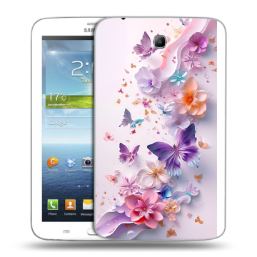 Силиконовый чехол на Samsung Galaxy Tab 3 7.0 с принтом цветы бабочки Силиконовый чехол на Samsung Galaxy Tab 3 7.0 с принтом цветы бабочки