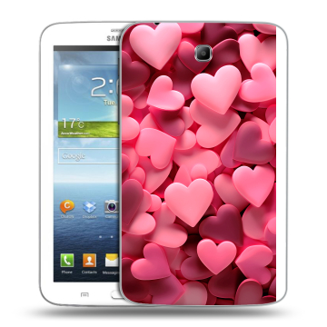 Силиконовый чехол на Samsung Galaxy Tab 3 7.0 с принтом розовые сердечки Силиконовый чехол на Samsung Galaxy Tab 3 7.0 с принтом розовые сердечки