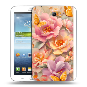 Силиконовый чехол на Samsung Galaxy Tab 3 7.0 с принтом Цветы и бабочки
