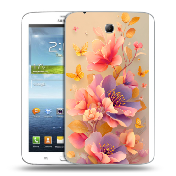 Силиконовый чехол на Samsung Galaxy Tab 3 7.0 с принтом Цветы и бабочки
