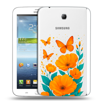 Силиконовый чехол на Samsung Galaxy Tab 3 7.0 с принтом цветы бабочки