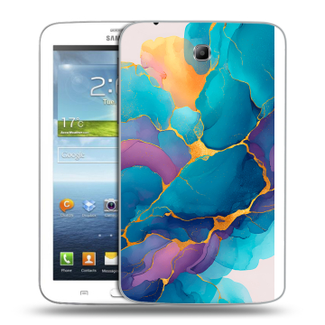 Силиконовый чехол на Samsung Galaxy Tab 3 7.0 с принтом Мрамор блестки