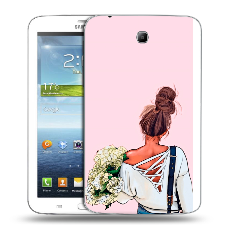 Силиконовый чехол на Samsung Galaxy Tab 3 7.0 с принтом Девушка и букет Силиконовый чехол на Samsung Galaxy Tab 3 7.0 с принтом Девушка и букет
