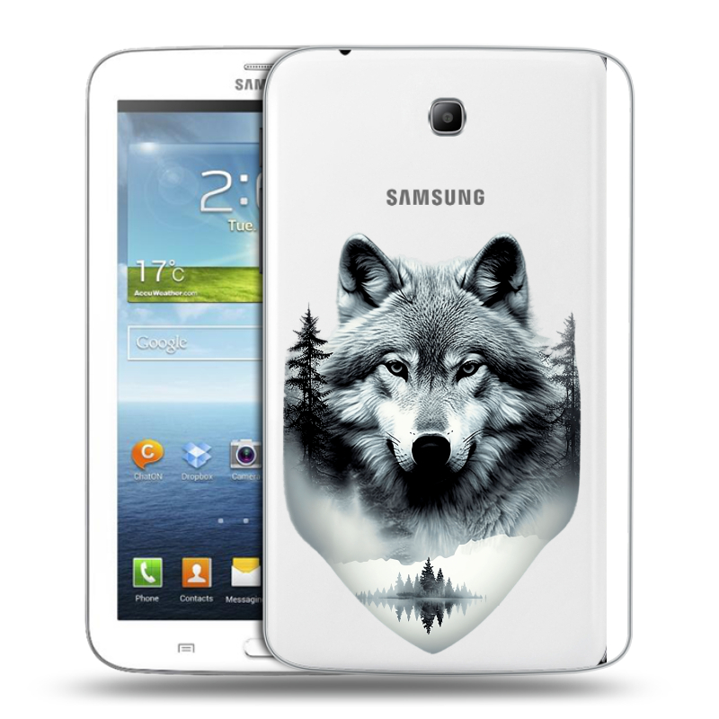 Силиконовый чехол на Samsung Galaxy Tab 3 7.0 с принтом Волк в лесу Силиконовый чехол на Samsung Galaxy Tab 3 7.0 с принтом Волк в лесу