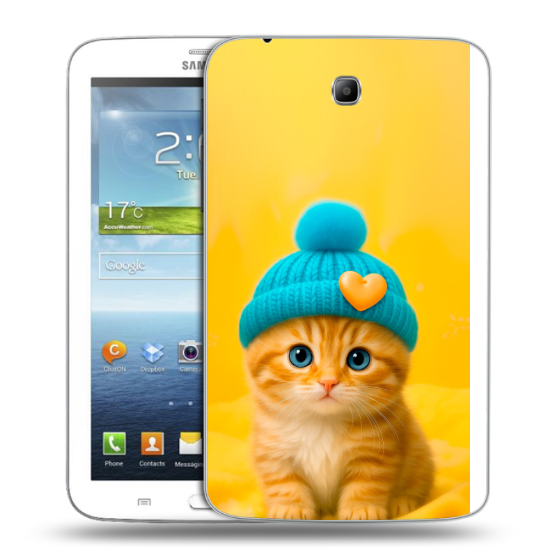 Силиконовый чехол на Samsung Galaxy Tab 3 7.0 с принтом Котенок в шапке Силиконовый чехол на Samsung Galaxy Tab 3 7.0 с принтом Котенок в шапке