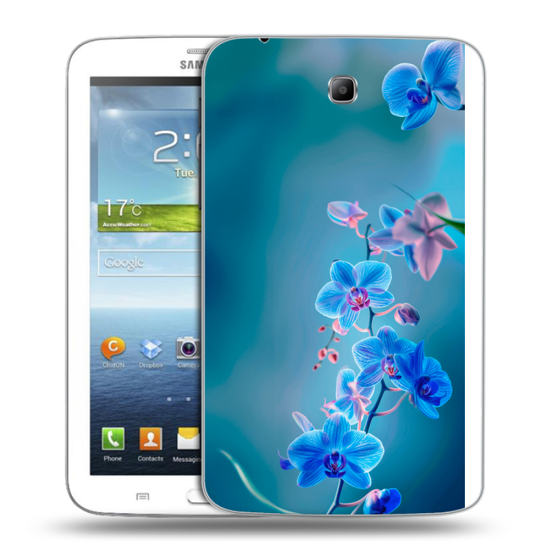 Силиконовый чехол на Samsung Galaxy Tab 3 7.0 с принтом Голубые цветы Силиконовый чехол на Samsung Galaxy Tab 3 7.0 с принтом Голубые цветы