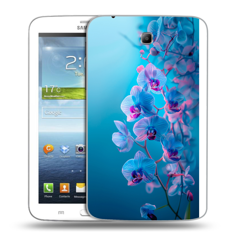 Силиконовый чехол на Samsung Galaxy Tab 3 7.0 с принтом голубые орхидеи Силиконовый чехол на Samsung Galaxy Tab 3 7.0 с принтом голубые орхидеи