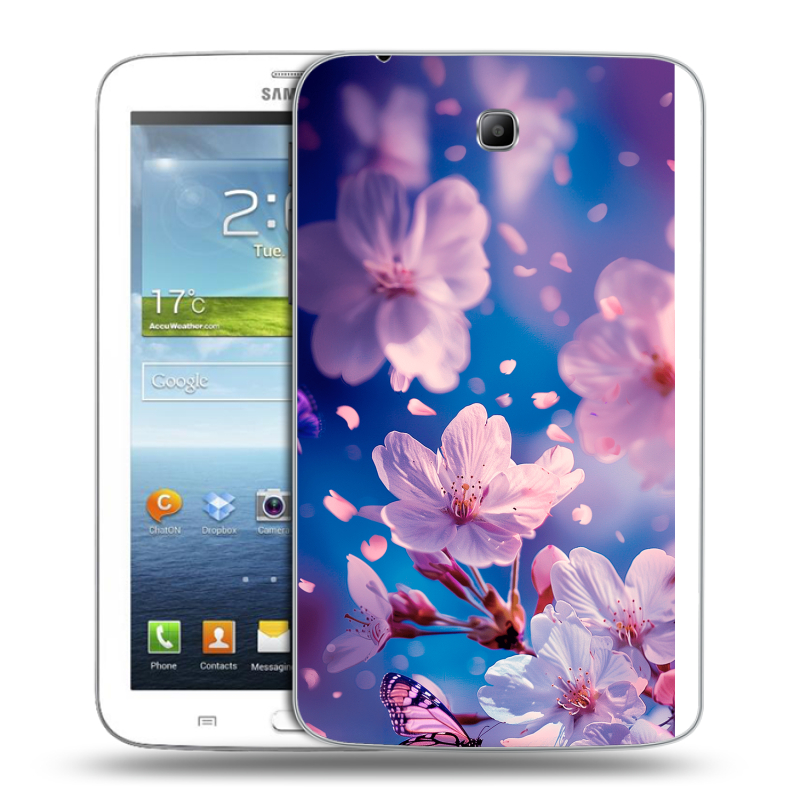 Силиконовый чехол на Samsung Galaxy Tab 3 7.0 с принтом цветы бабочки Силиконовый чехол на Samsung Galaxy Tab 3 7.0 с принтом цветы бабочки