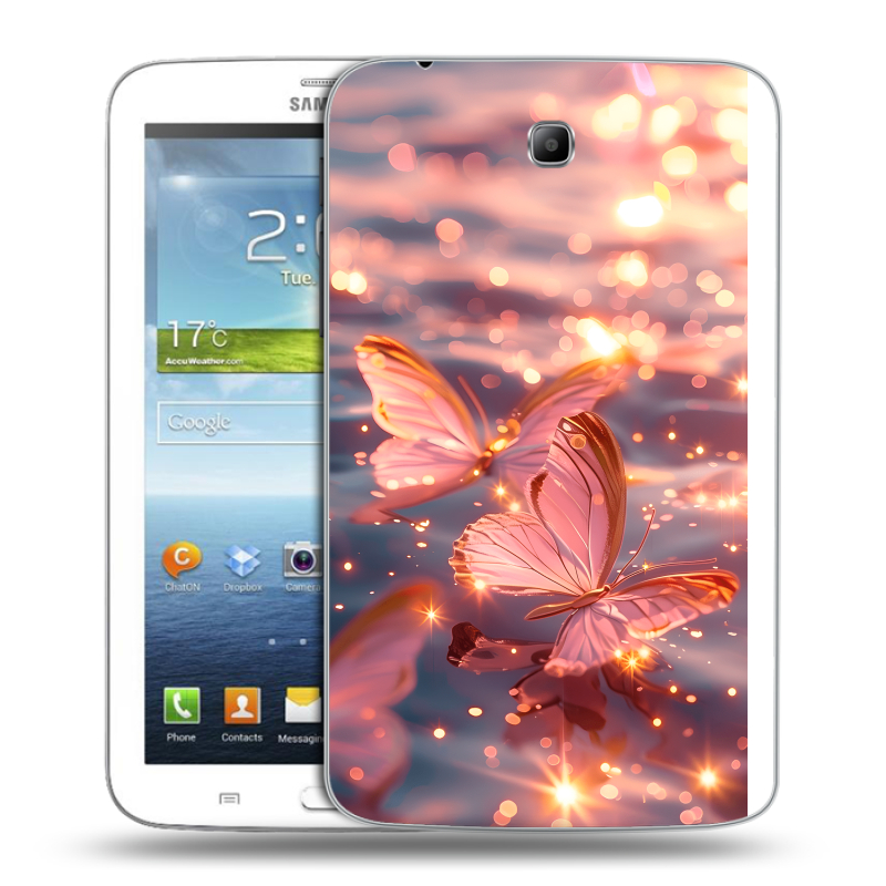 Силиконовый чехол на Samsung Galaxy Tab 3 7.0 с принтом бабочки розовые Силиконовый чехол на Samsung Galaxy Tab 3 7.0 с принтом бабочки розовые