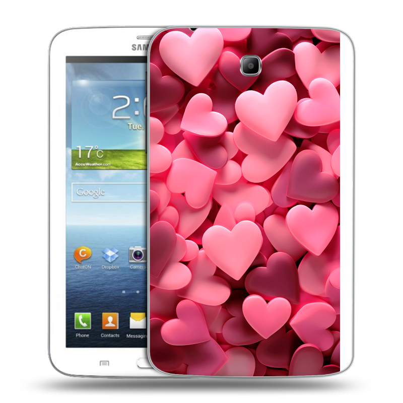 Силиконовый чехол на Samsung Galaxy Tab 3 7.0 с принтом розовые сердечки Силиконовый чехол на Samsung Galaxy Tab 3 7.0 с принтом розовые сердечки