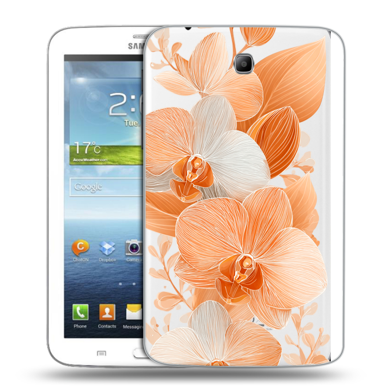 Силиконовый чехол на Samsung Galaxy Tab 3 7.0 с принтом Бежевые цветы Силиконовый чехол на Samsung Galaxy Tab 3 7.0 с принтом Бежевые цветы