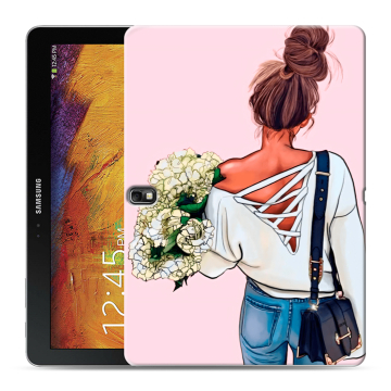 Силиконовый чехол на планшета Samsung Galaxy Note 10.1 2014 edition с принтом Девушка и букет