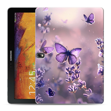 Силиконовый чехол на Samsung Galaxy Note 10.1 2014 editon с принтом бабочки и лаванда Силиконовый чехол на Samsung Galaxy Note 10.1 2014 editon с принтом бабочки и лаванда