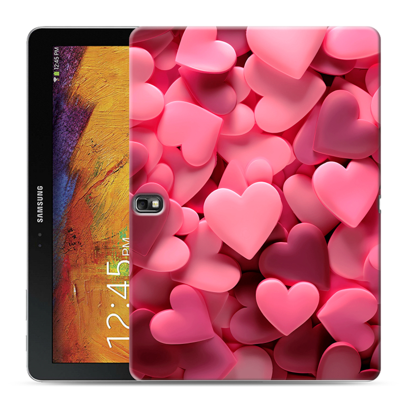 Силиконовый чехол на Samsung Galaxy Note 10.1 2014 editon с принтом розовые сердечки Силиконовый чехол на Samsung Galaxy Note 10.1 2014 editon с принтом розовые сердечки