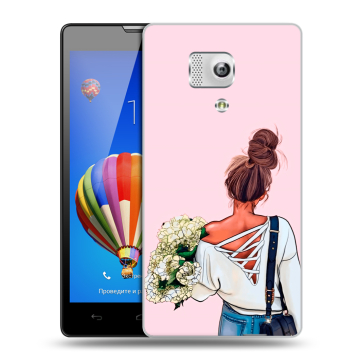 Пластиковый чехол на Huawei Honor 3 с принтом Девушка и букет