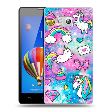 Пластиковый чехол на Huawei Honor 3 с принтом Единороги Пластиковый чехол на Huawei Honor 3 с принтом Единороги