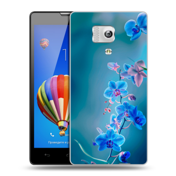 Пластиковый чехол на Huawei Honor 3 с принтом Голубые цветы