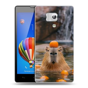 Пластиковый чехол на Huawei Honor 3 с принтом Капибара с апельсином Пластиковый чехол на Huawei Honor 3 с принтом Капибара с апельсином