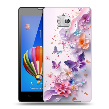 Пластиковый чехол на Huawei Honor 3 с принтом цветы бабочки Пластиковый чехол на Huawei Honor 3 с принтом цветы бабочки