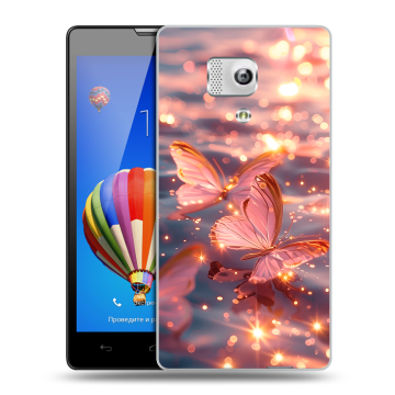 Пластиковый чехол на Huawei Honor 3 с принтом бабочки розовые
