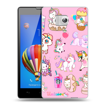 Пластиковый чехол на Huawei Honor 3 с принтом розовые единороги