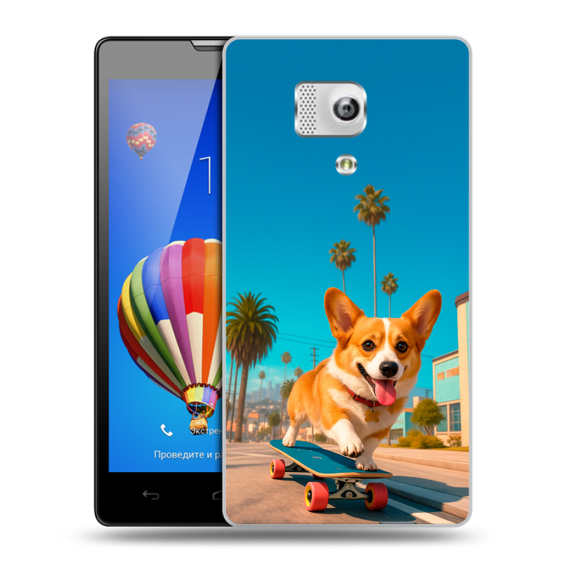 Пластиковый чехол на Huawei Honor 3 с принтом Корги на скейте Пластиковый чехол на Huawei Honor 3 с принтом Корги на скейте