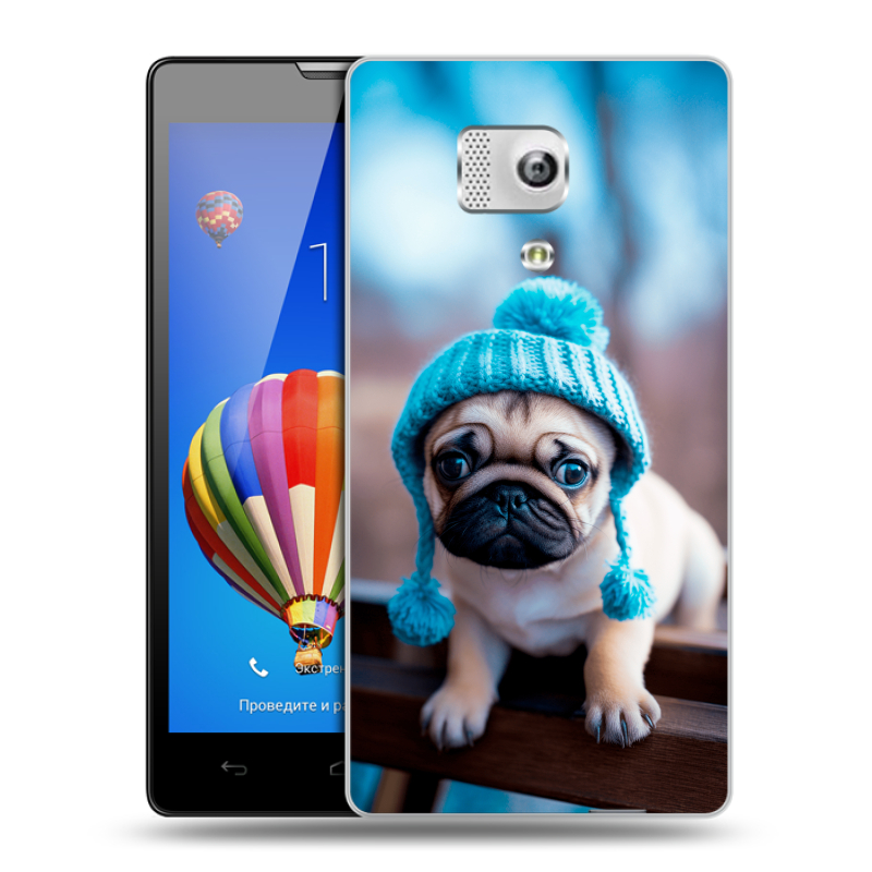 Пластиковый чехол на Huawei Honor 3 с принтом Мопс в шапке Пластиковый чехол на Huawei Honor 3 с принтом Мопс в шапке