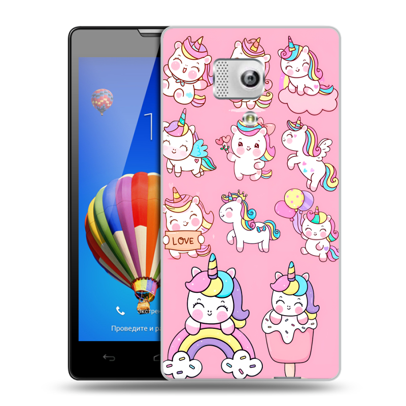 Пластиковый чехол на Huawei Honor 3 с принтом Единороги и радуга Пластиковый чехол на Huawei Honor 3 с принтом Единороги и радуга
