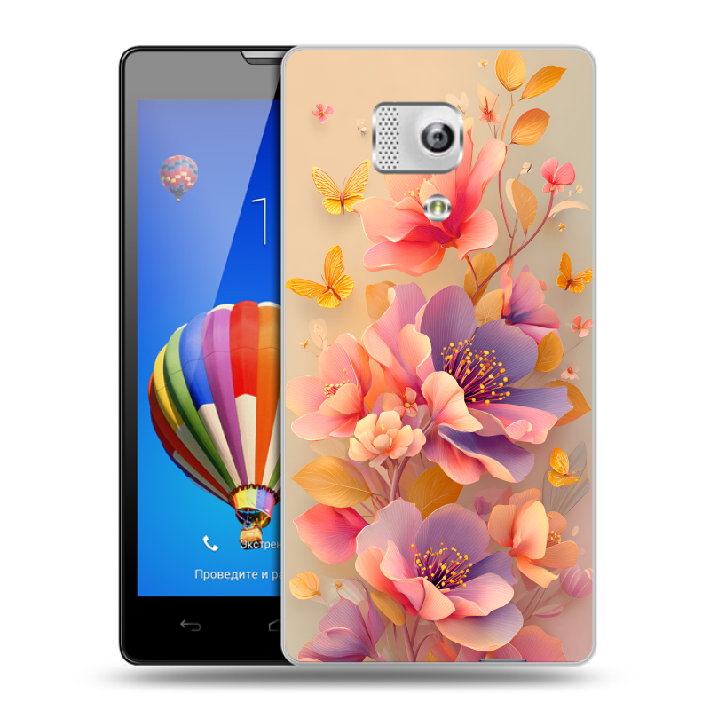 Пластиковый чехол на Huawei Honor 3 с принтом Цветы и бабочки Пластиковый чехол на Huawei Honor 3 с принтом Цветы и бабочки